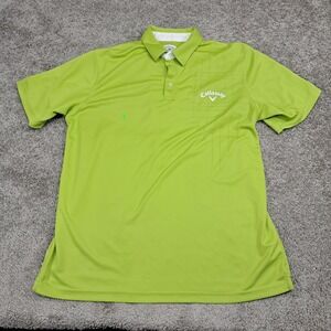 Callaway Mens XL Lime Green Short Sleeve Golf Polo Shirt Grid Pattern Logo